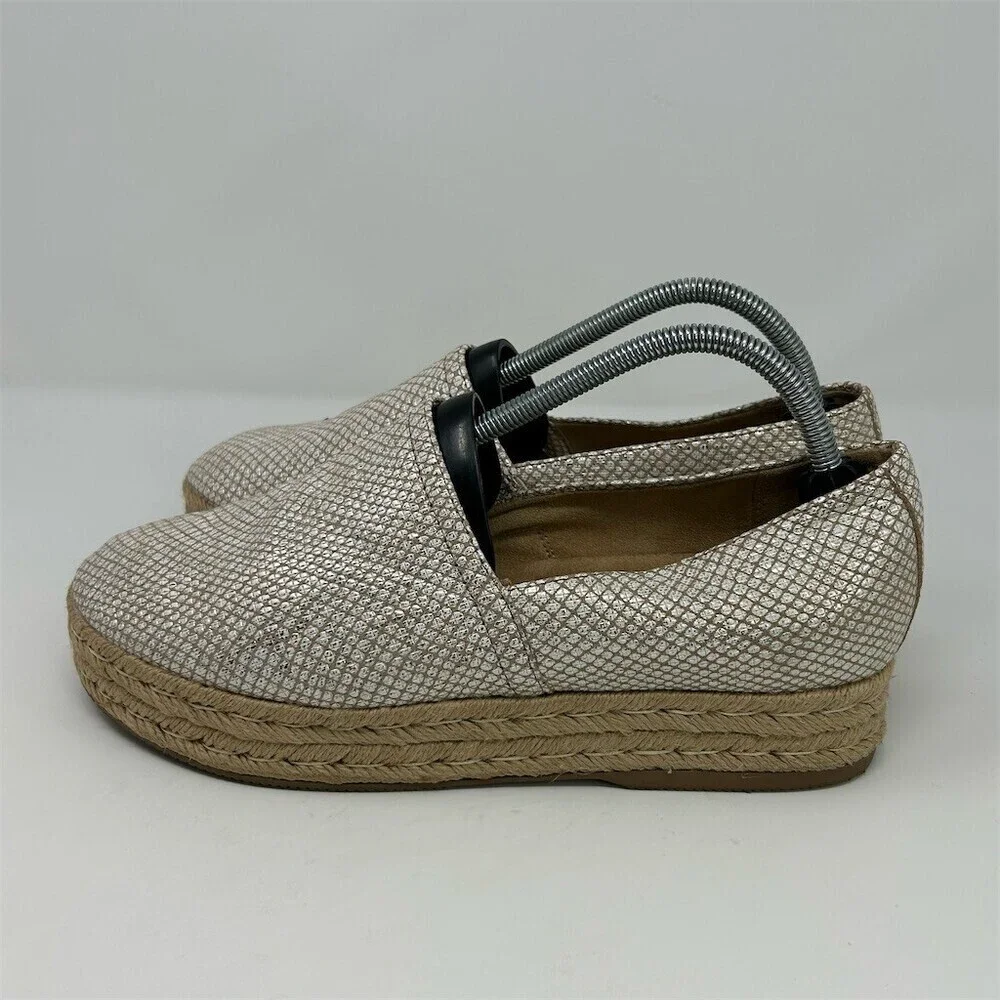 Naturalizer Loafers Womens 10.5M Gold Metallic Espadrille Slip-On Platform